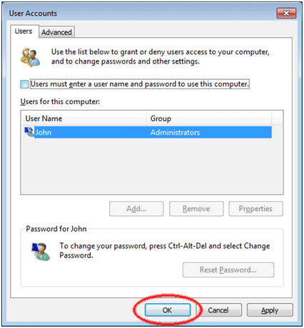 Windows 7 User Accounts Settings